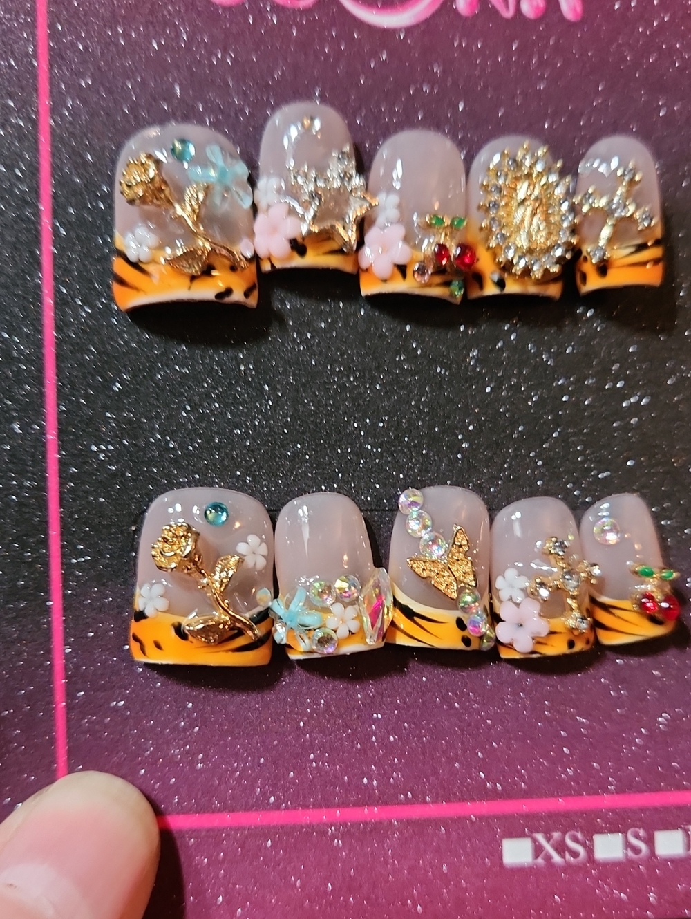 Tiger French Press On Nails. Size Large
